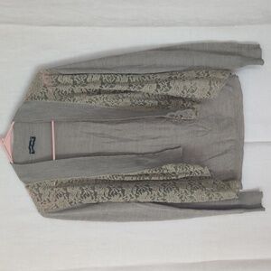 Crazy Wool Taupe Lace Front Open Cardigan Size Medium